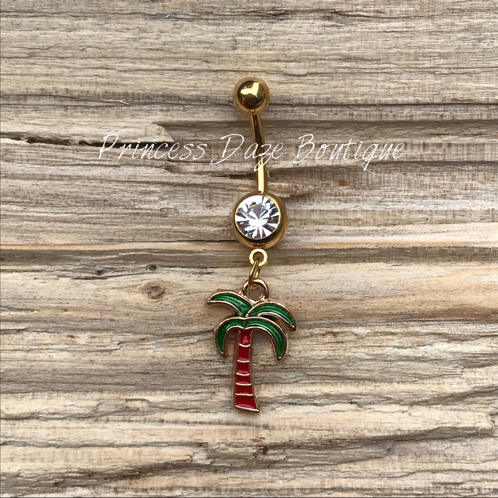 Gold Palm Tree Belly Button Ring